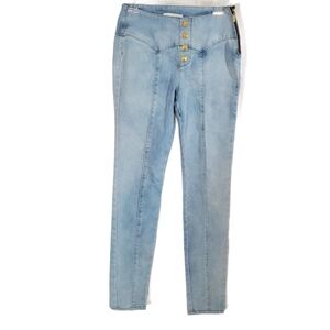 Nicki Minaj High-Rise Light Wash Button Jeans